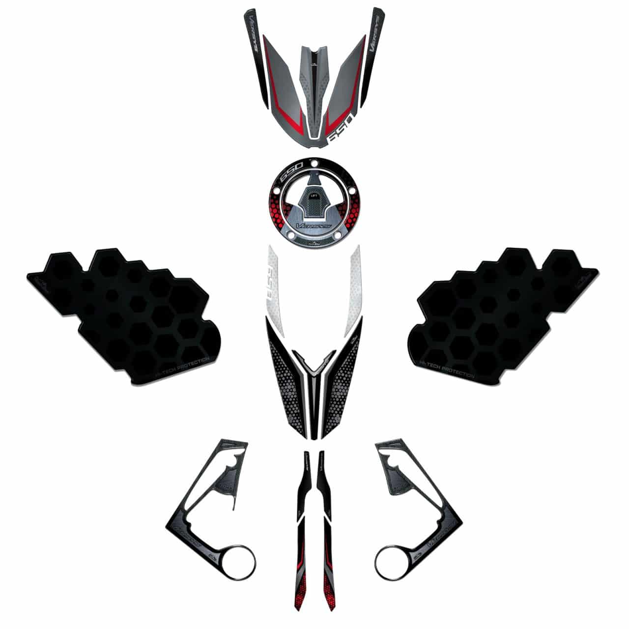 Kit Adesivi 3D compatibili con Kawasaki Versys 650 2017-2021 Rosso Completo