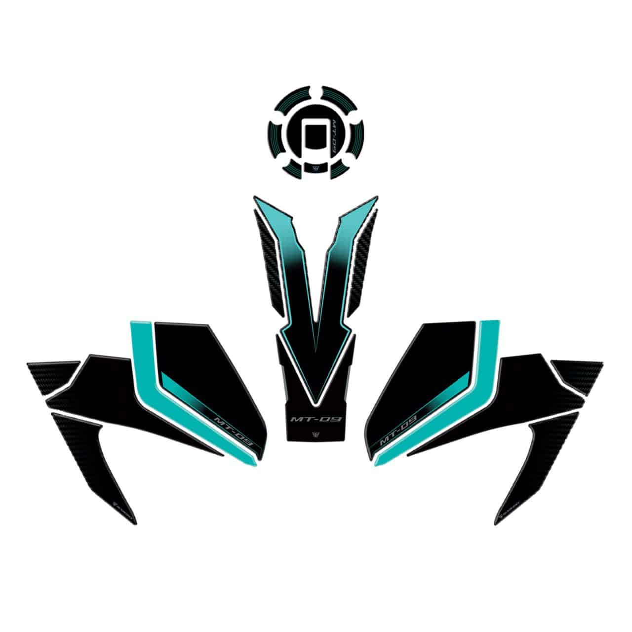 Kit Tank Basic Motorcycle Stickers 3D compatible with Yamaha MT-09 2024 Cyan