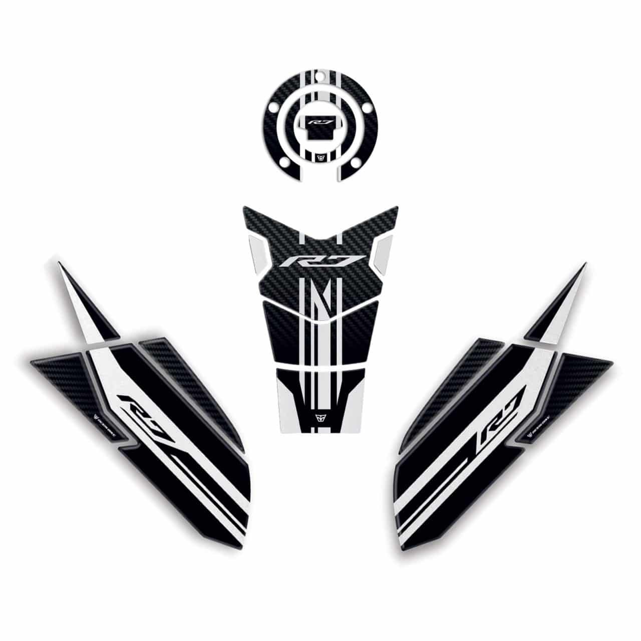 Kit Tank Basic Motorcycle Stickers 3D compatible with Yamaha R7 2021-2024 Black