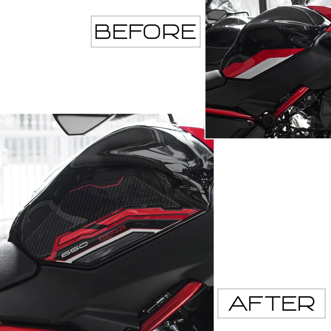 Motorcycle Stickers 3D compatible with Kawasaki Z650 2024 Red-Ebony Tank Side - Image 3