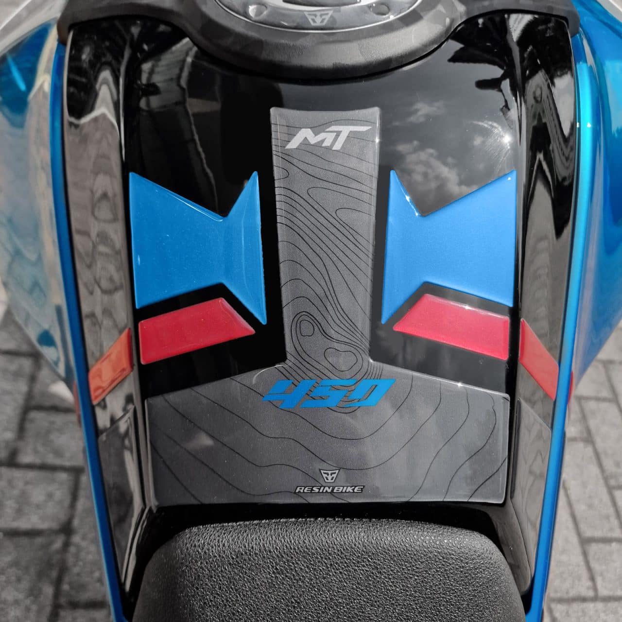 Autocollant Moto 3D compatibles avec CF MOTO 450 MT 2024 Zephyr Blue Réservoir