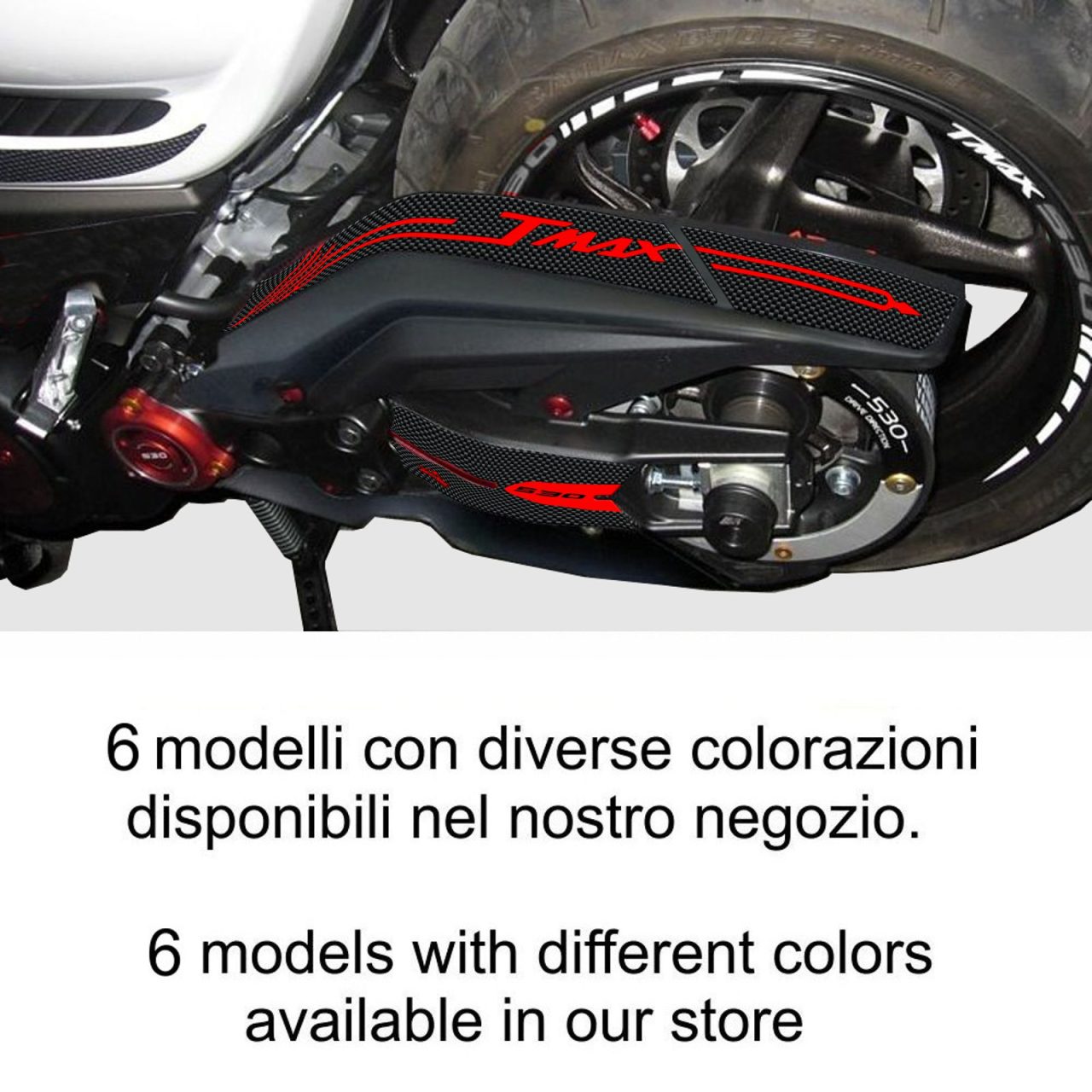 Adesivi 3D compatibili con Yamaha TMAX 530 2012-2016 Forcellone Bianco-Rosso - immagine 2