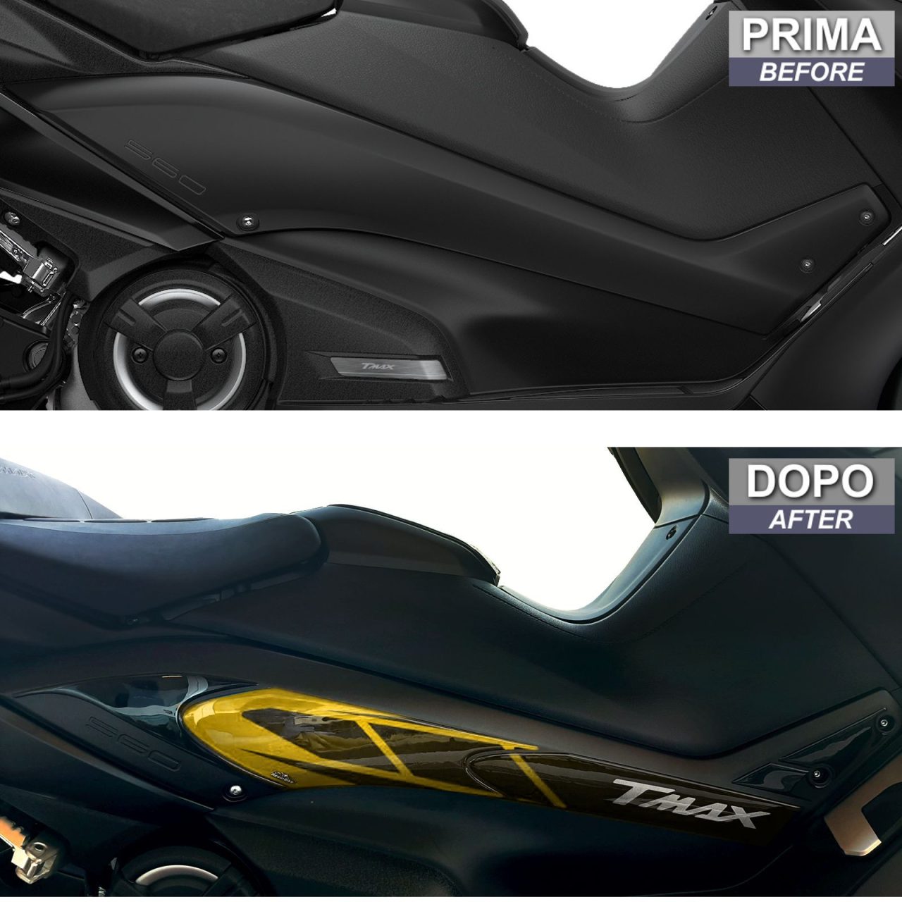 Adesivi 3D compatibili con Yamaha T-MAX 560 2020 Protezioni Lati Serbatoio Oro - immagine 5