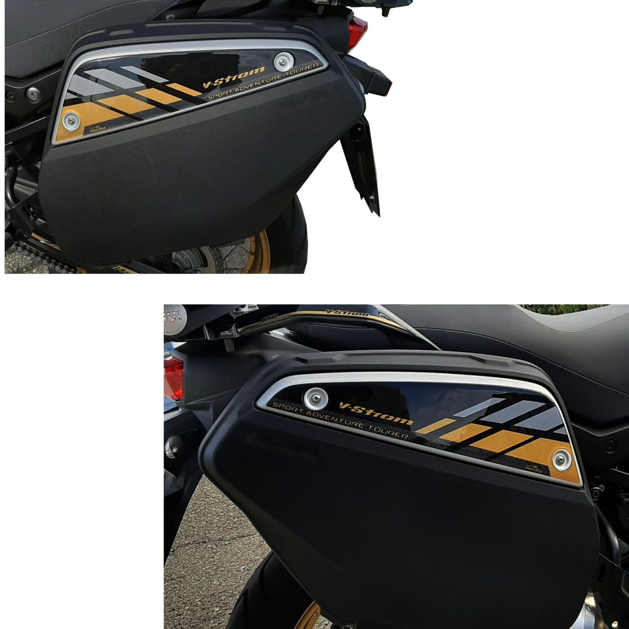 Autocollant 3D compatibles avec Suzuki V-strom 650 26-29 Protection Valises L'or