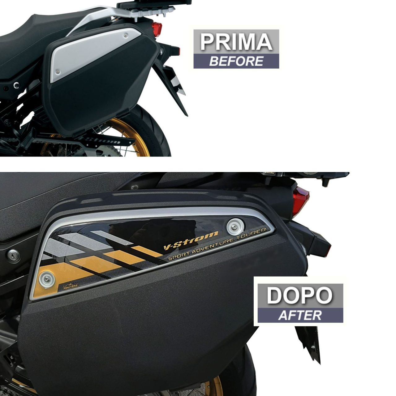 Autocollant 3D compatibles avec Suzuki V-strom 650 26-29 Protection Valises L'or – Image 3