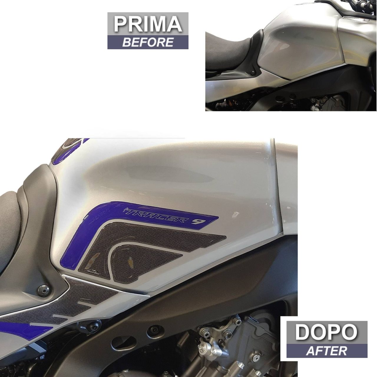 Adesivi 3D compatibili con Yamaha Tracer 9 2021 Protezioni Laterali Blu - immagine 3