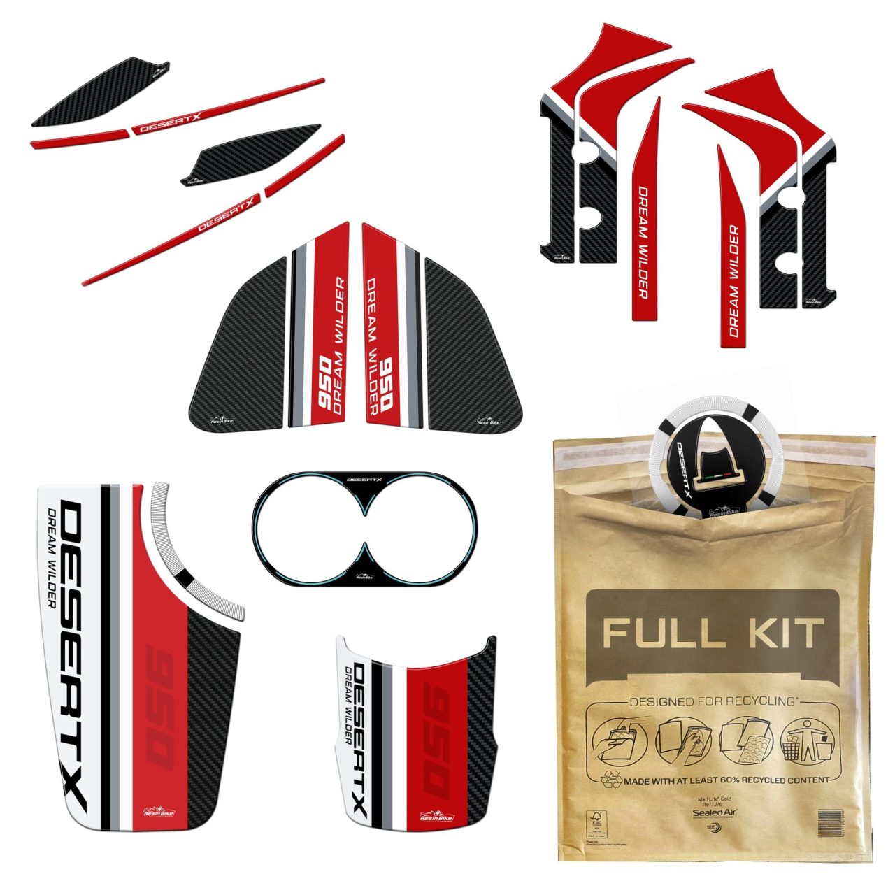 Kit Tank Full Aufkleber 3D Motorrad Kompatibel mit Ducati DesertX 2022