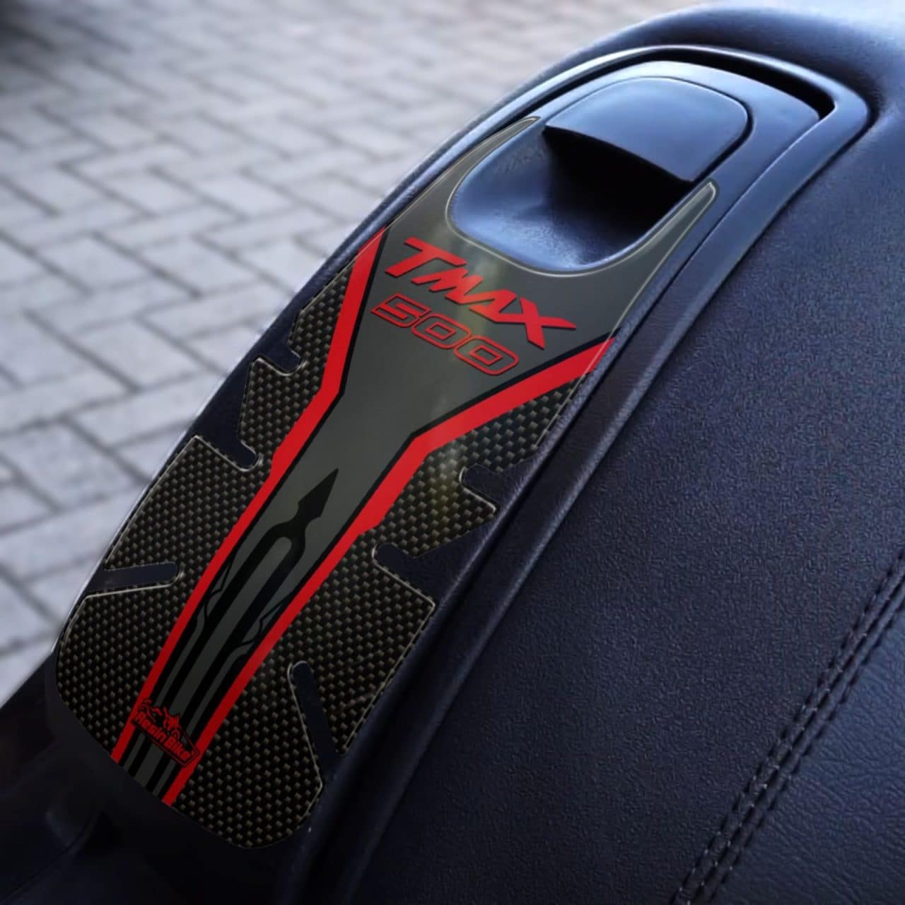 Adhesivos 3D compatibles con Yamaha TMAX 2001-2007 Puerta Tanque Rojo-Carbon