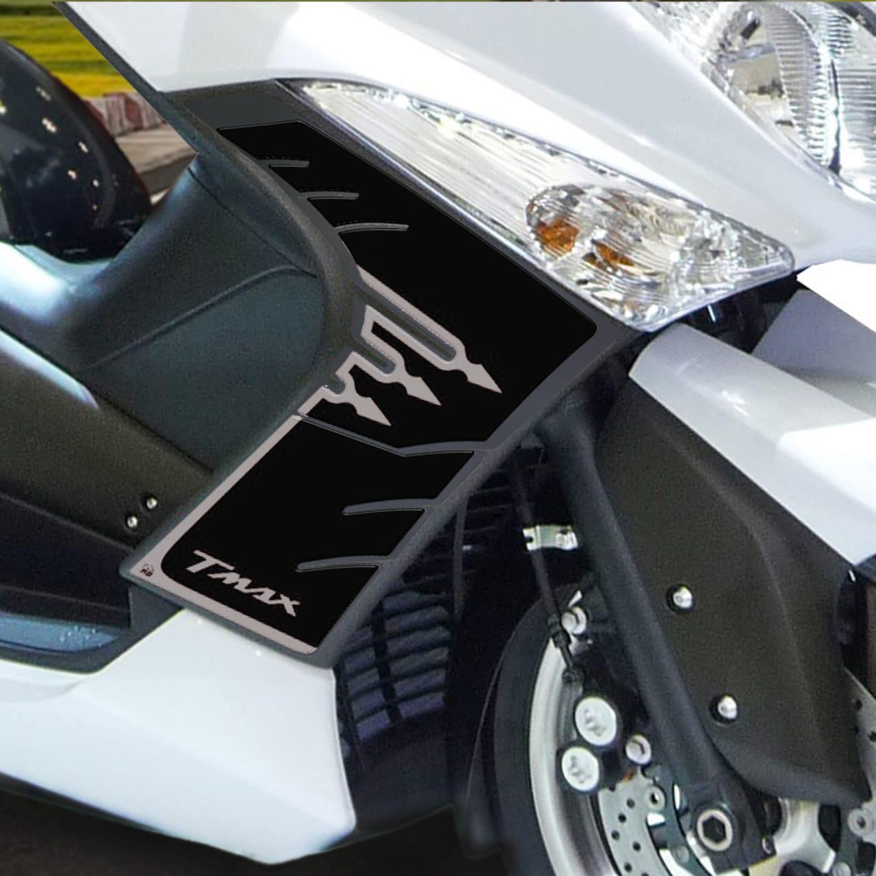 Adesivi 3D compatibili con Yamaha TMAX 2008-2011 Protezioni Laterali Nero-Bianco