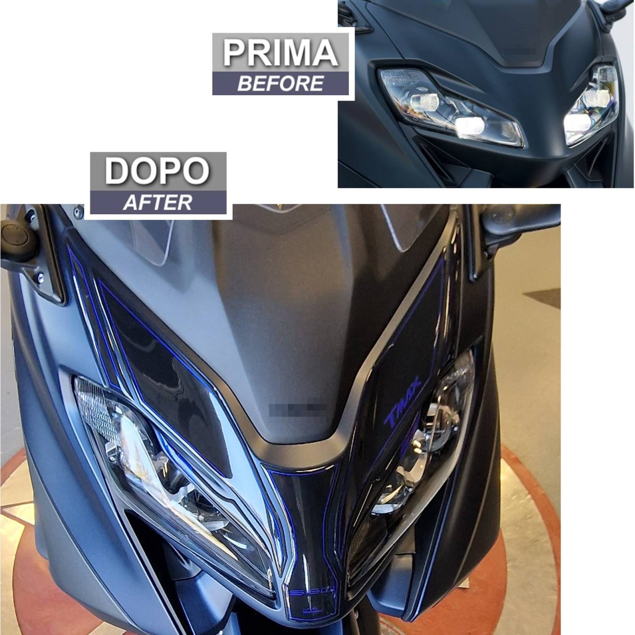 Scooter Stickers 3D compatible with Yamaha T-MAX 560 2022 Frontal Blue - Image 3