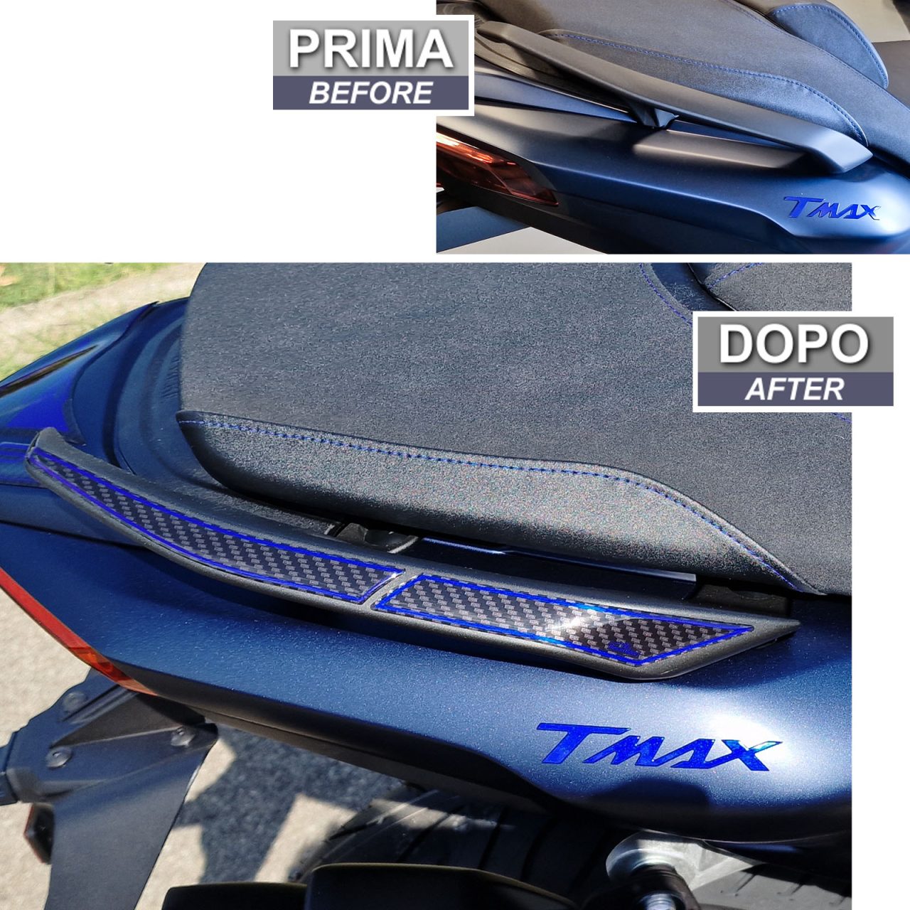 Autocollant 3D compatibles avec Yamaha T-MAX 560 2022 Poignées Passagers Bleu – Image 3