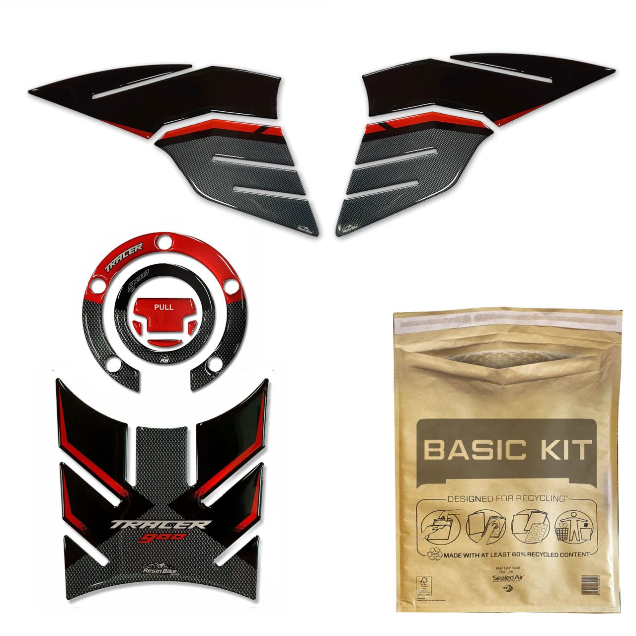 Kit Tank Basic Stickers 3D compatible with Yamaha Tracer 900 2018-2020 Red