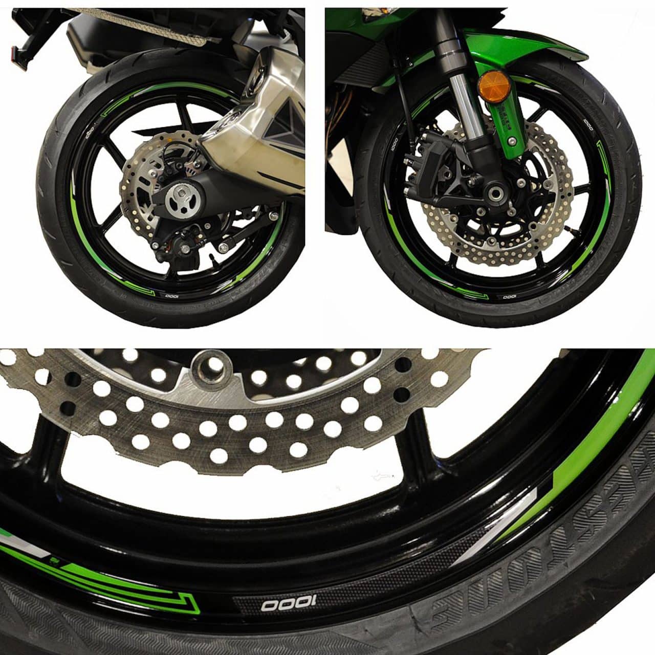 Stickers 3D compatible with Kawasaki Z1000SX 2017-2024 Wheels 17" et 19" Green - Image 2