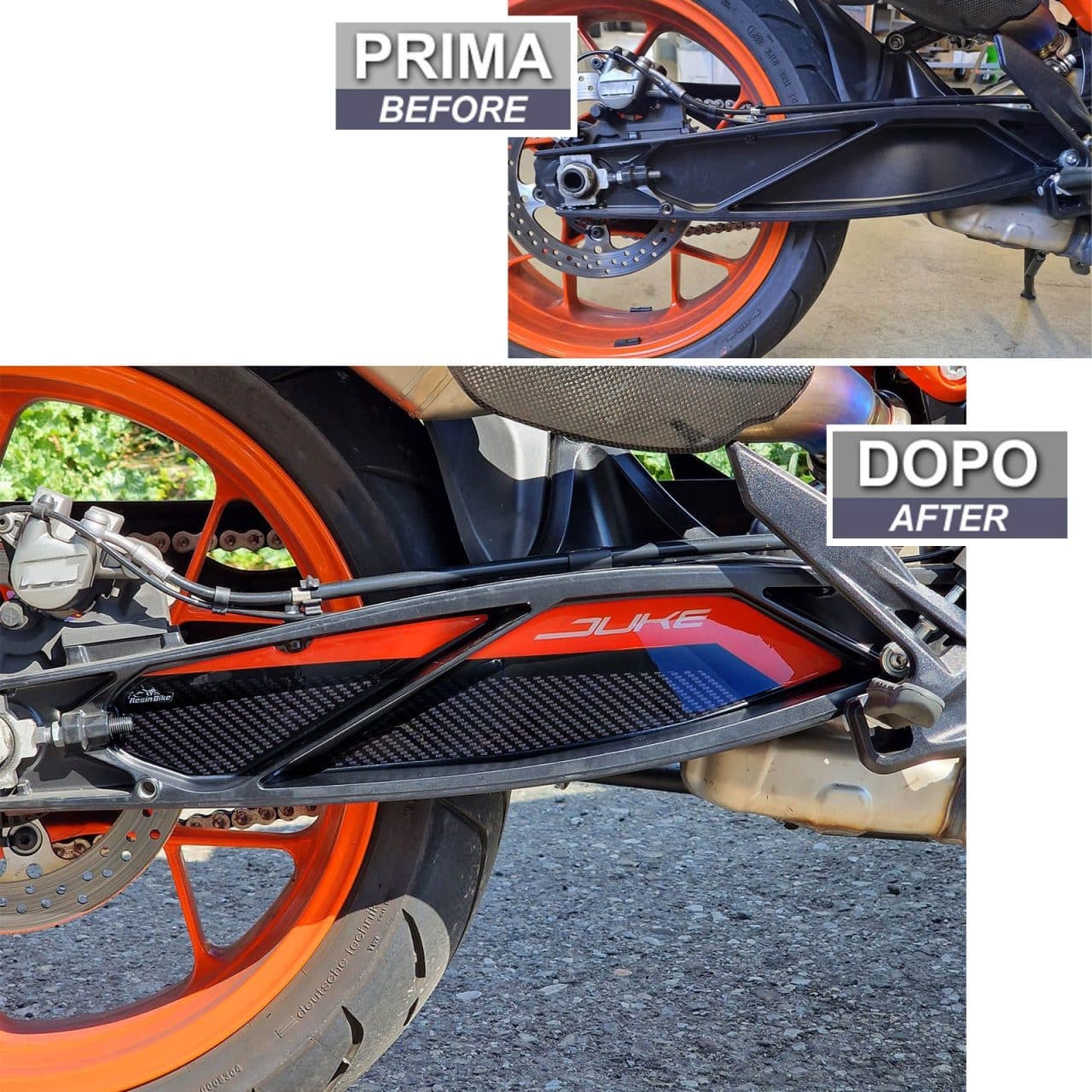 Adesivi 3D compatibili con KTM Duke 790 890 2022-2023 Protezione Forcellone - immagine 3